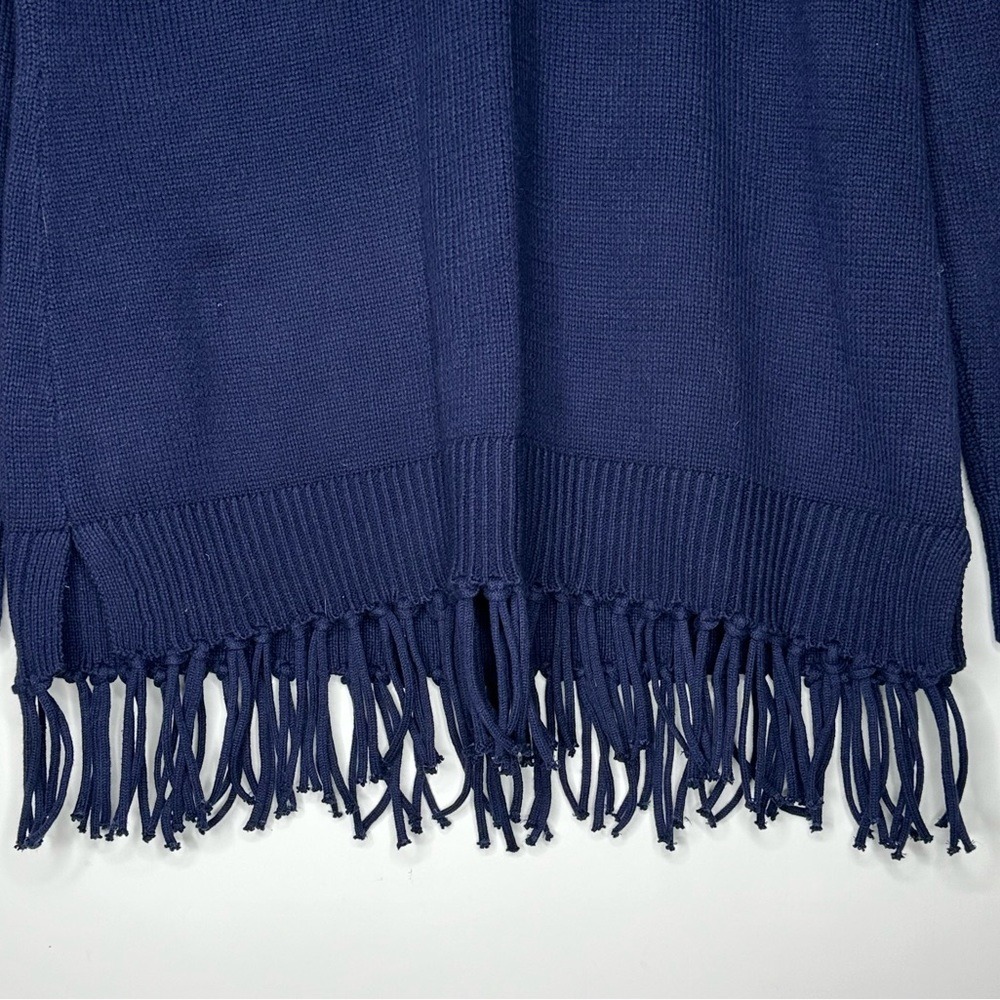 Isaac Mizrahi Live Womens Navy Fair Isle Fringe Hem Mock Neck Tunic Sweater Sz M - Picture 5 of 6